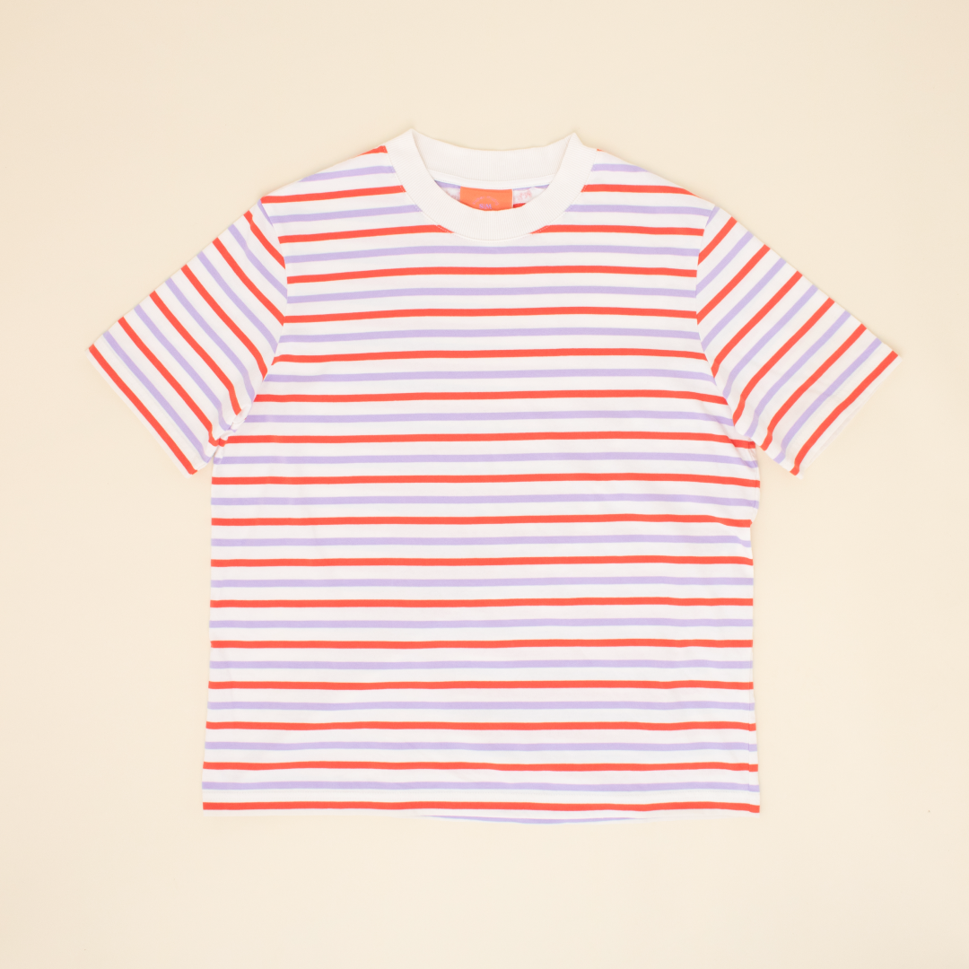 ‍T-Shirt Gestreift aus Bio-Baumwolle in Lila/Rot/Weiß (100% off)