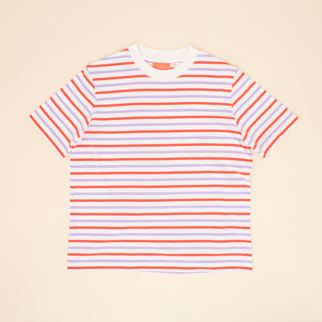 Striped T-Shirt Set in Red/Lilac/White