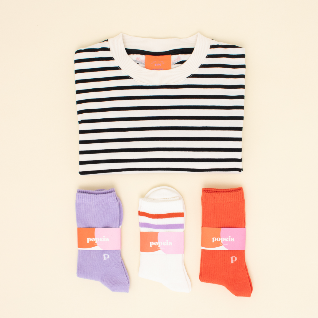 Striped T-Shirt Set in Black/White