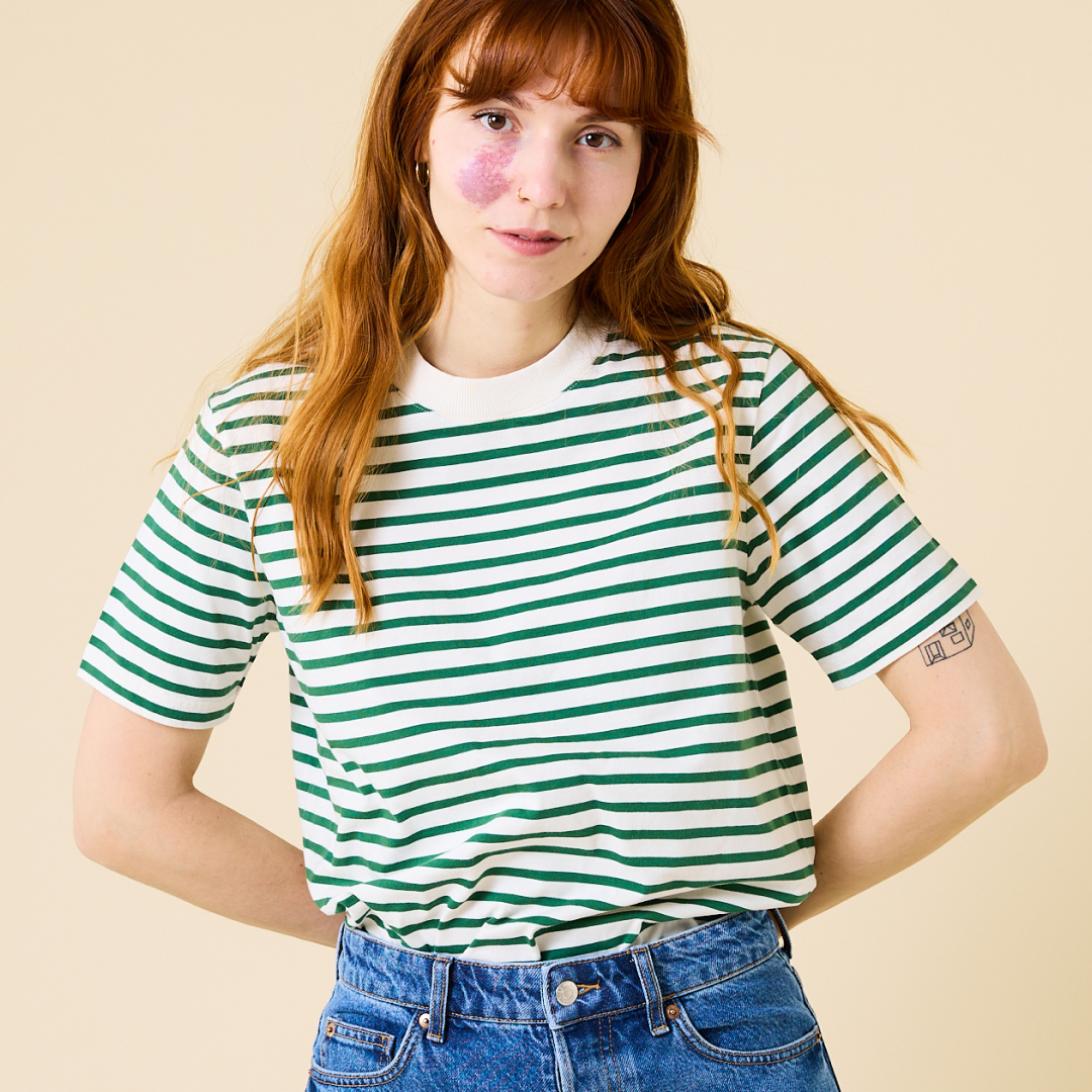 Organic Cotton T-Shirt (Striped) in Green/White