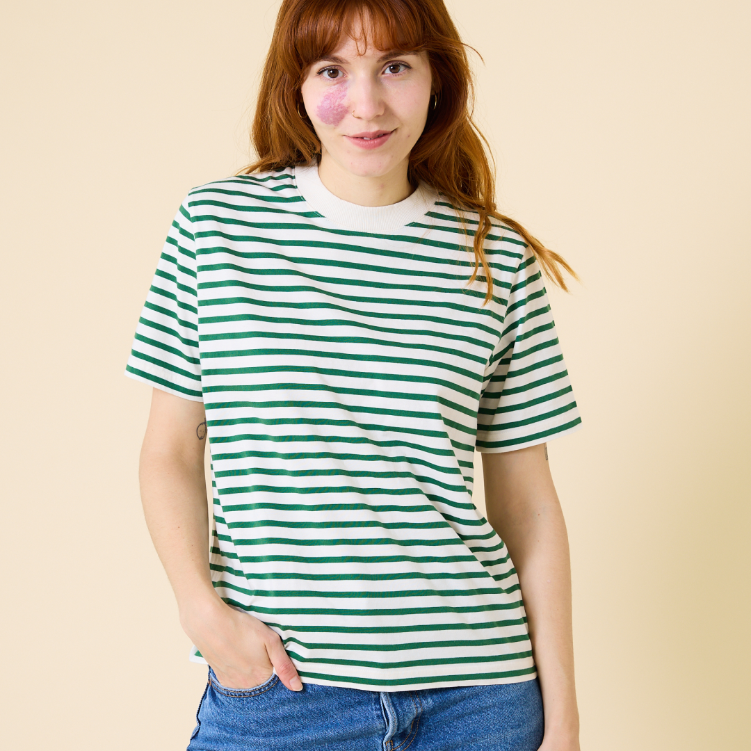 T-Shirt Gestreift aus Bio-Baumwolle in Grün/Weiß