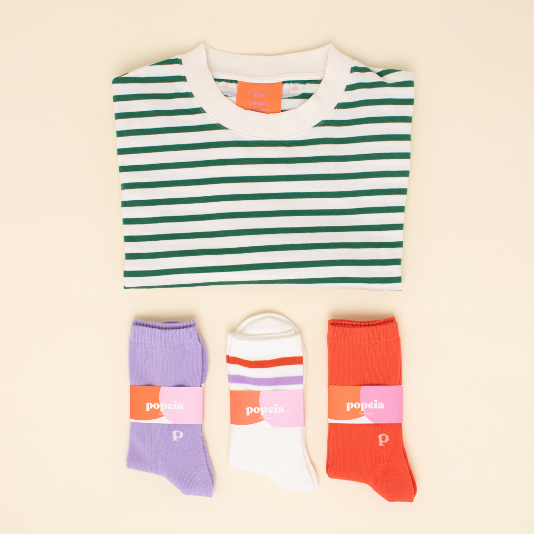 Striped T-Shirt Set in Green/White