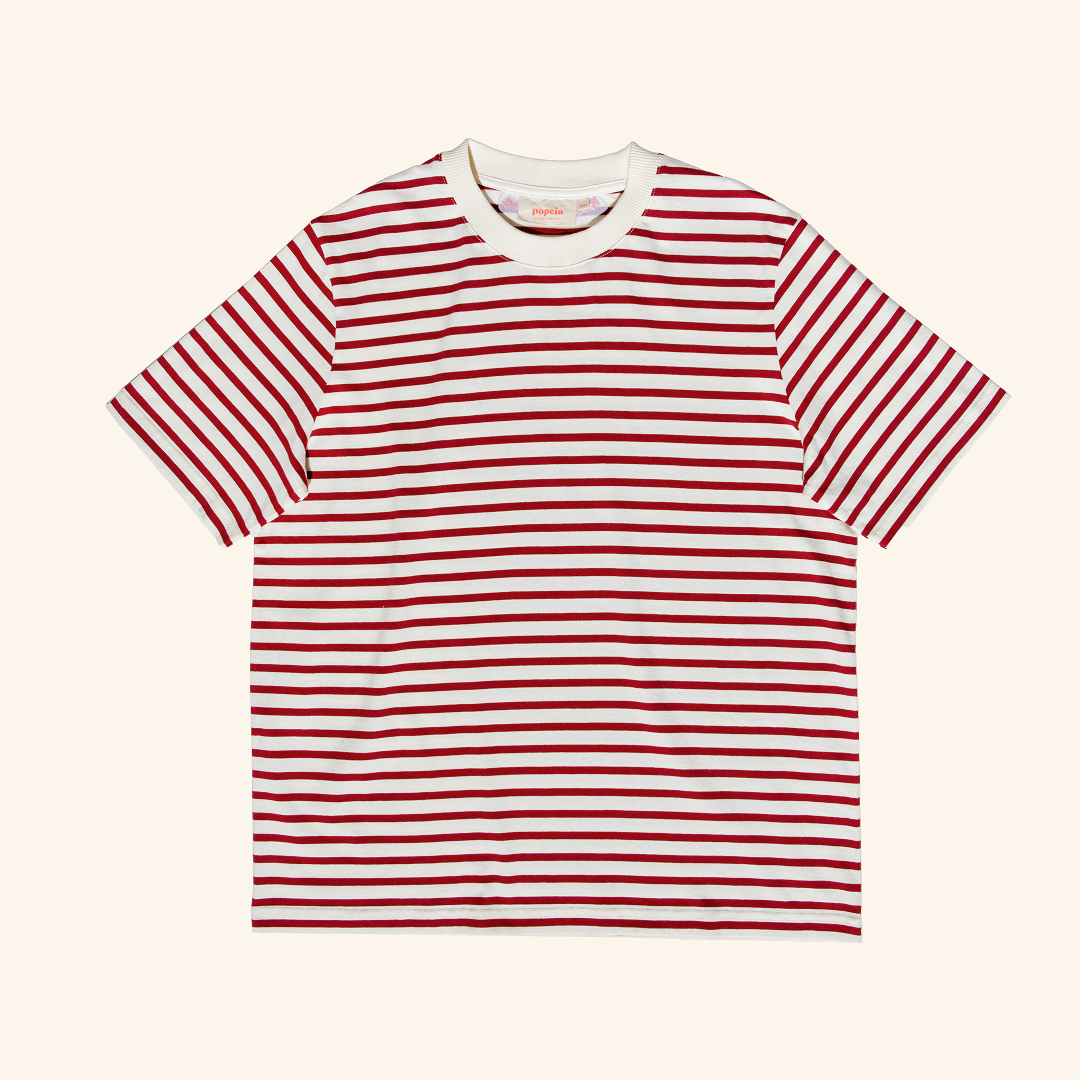 ‍T-Shirt Gestreift aus Bio-Baumwolle in Bordeaux/Off-White (100% off)
