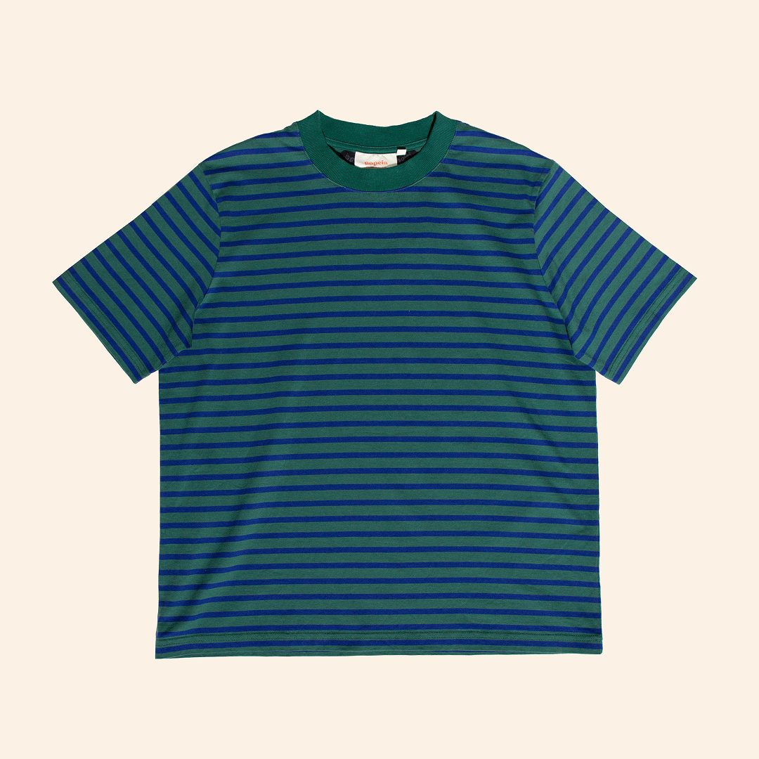 ‍T-Shirt Gestreift aus Bio-Baumwolle in Dunkelgrün/Blau (100% off)