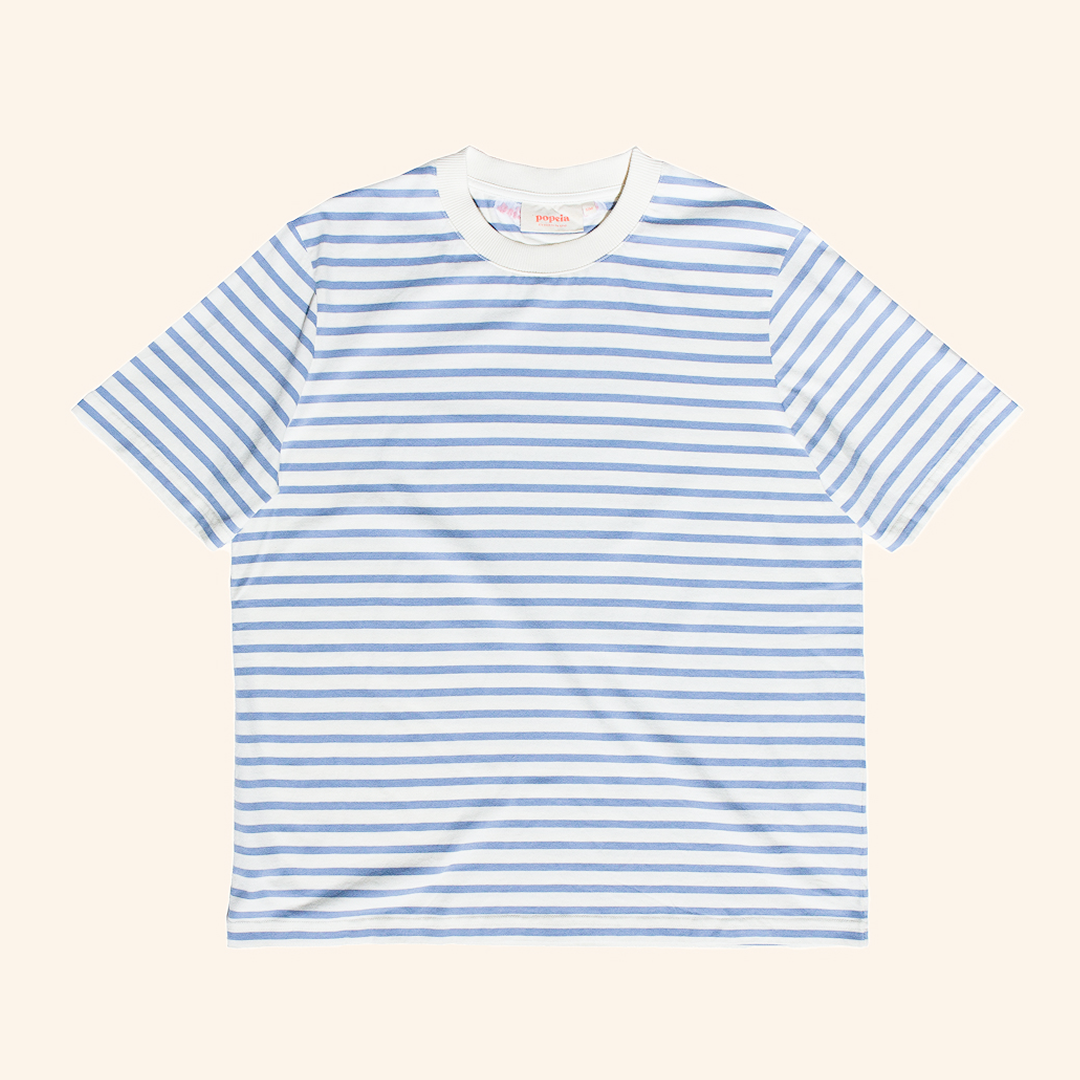 Organic Cotton T-Shirt (Striped) in Ice Blue/Off-White