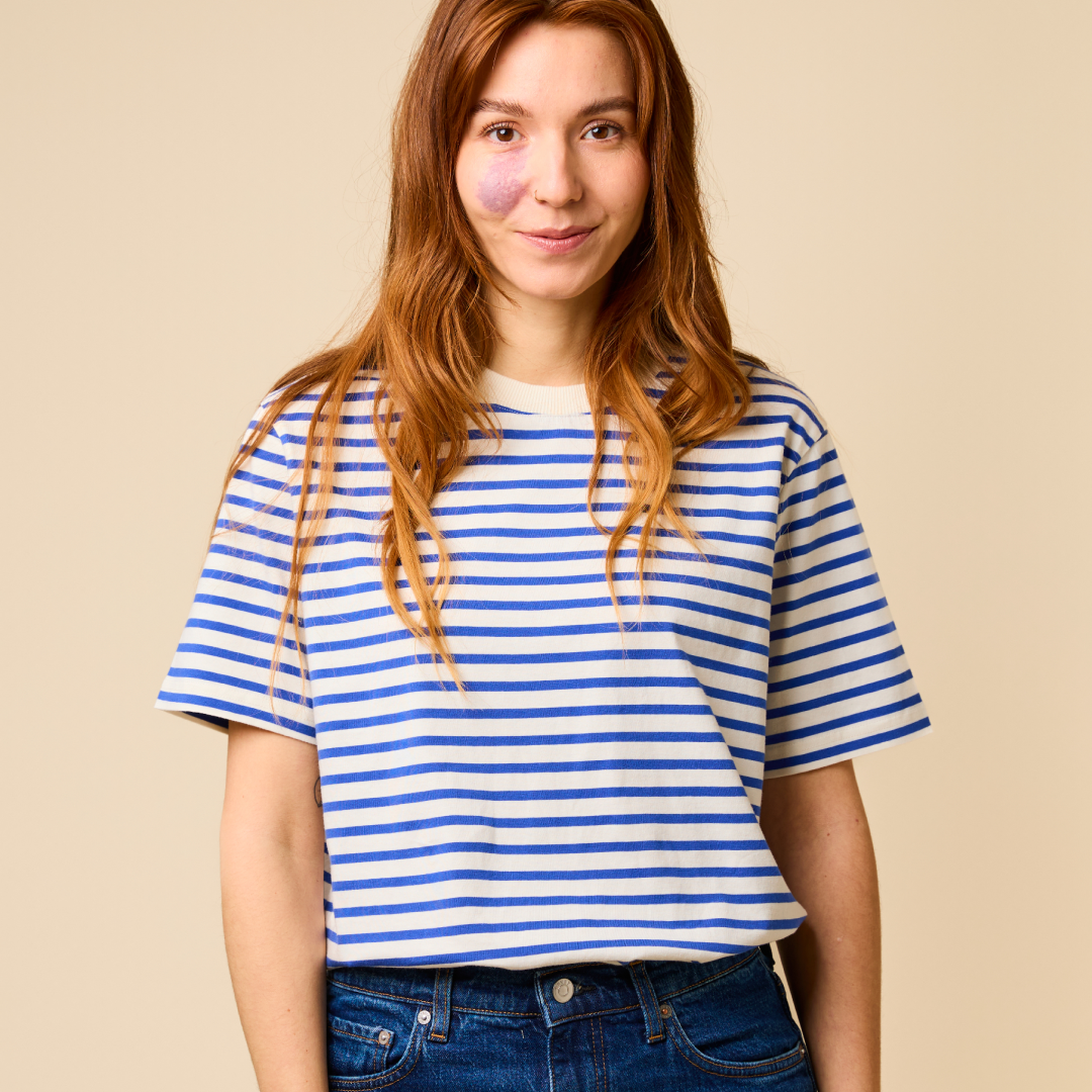 Organic Cotton T-Shirt (Striped) in Royal Blue/Off-White