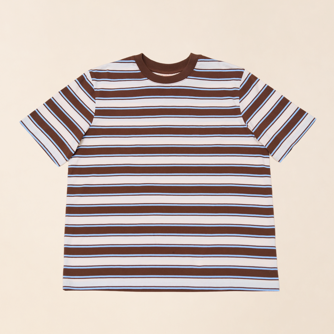 Organic Cotton T-Shirt (Striped) in Brown/Light Blue