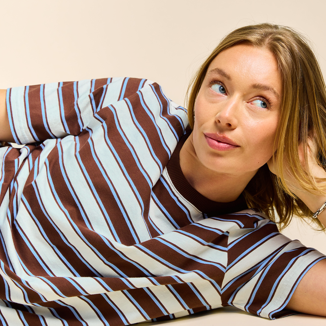 Organic Cotton T-Shirt (Striped) in Brown/Light Blue