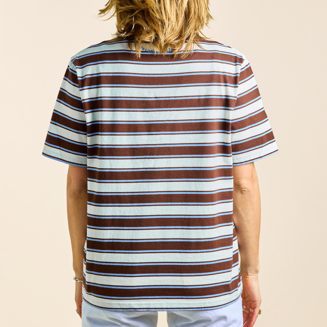 Organic Cotton T-Shirt (Striped) in Brown/Light Blue