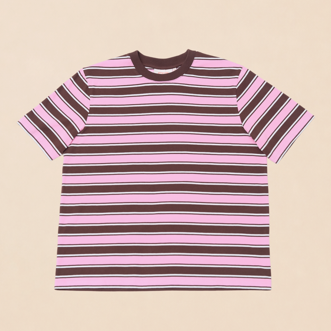 Organic Cotton T-Shirt (Striped) in Brown/Pink