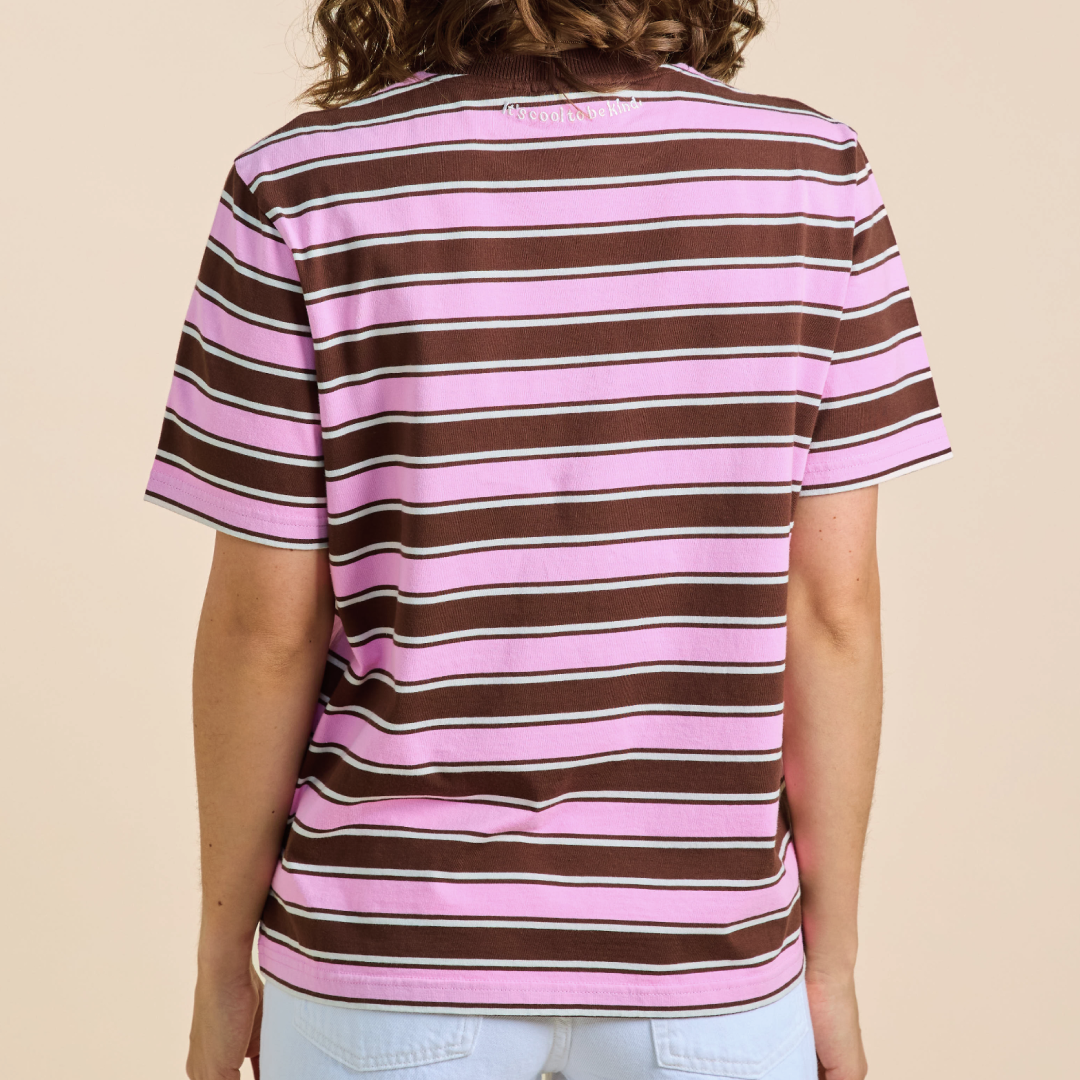 Organic Cotton T-Shirt (Striped) in Brown/Pink