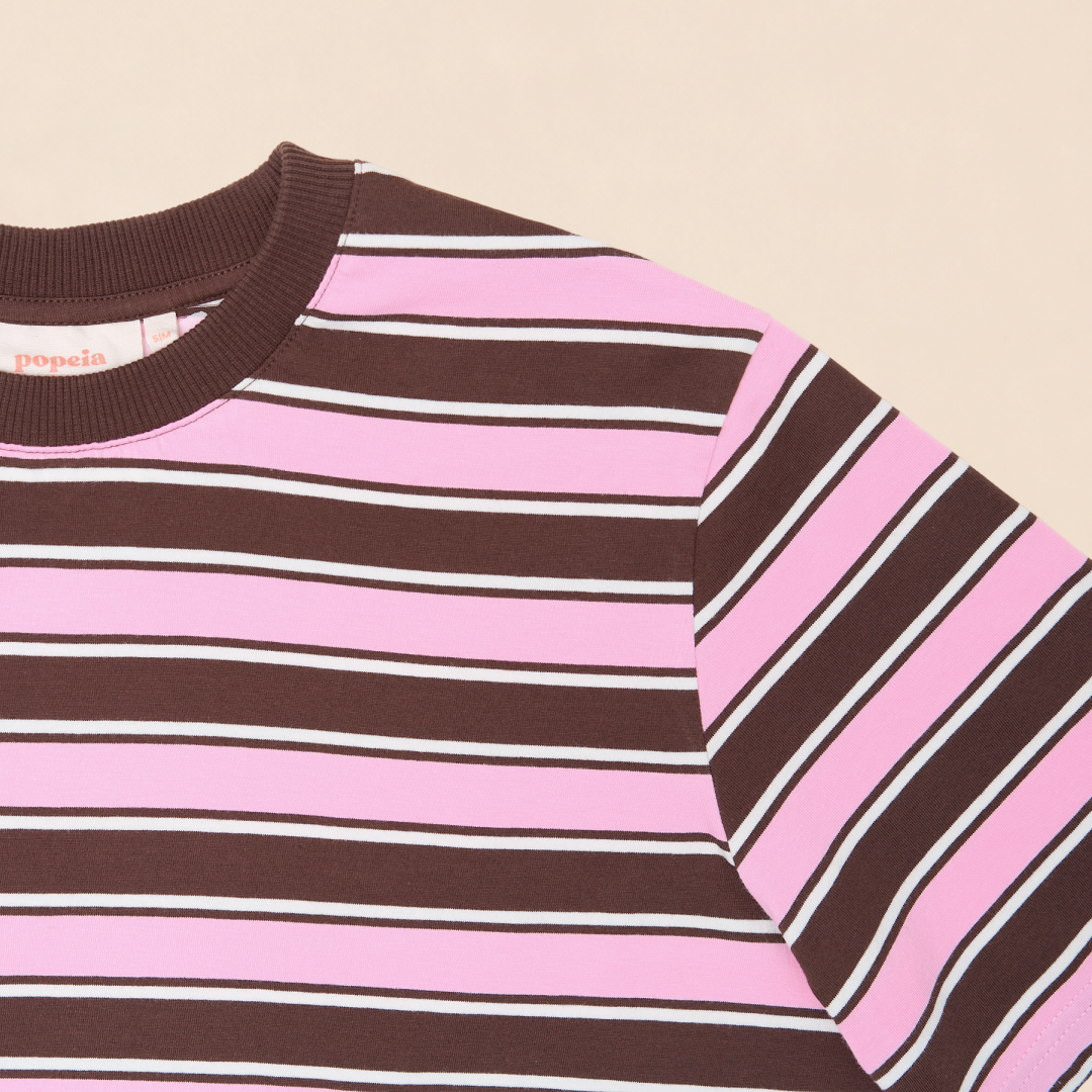 Organic Cotton T-Shirt (Striped) in Brown/Pink