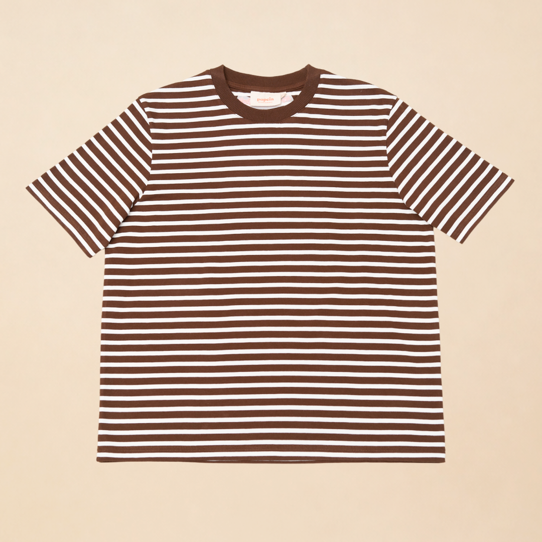 Organic Cotton T-Shirt (Striped) in Brown/Off-White