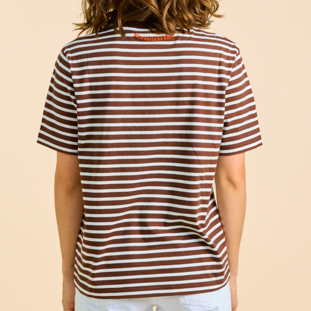 Organic Cotton T-Shirt (Striped) in Brown/Off-White