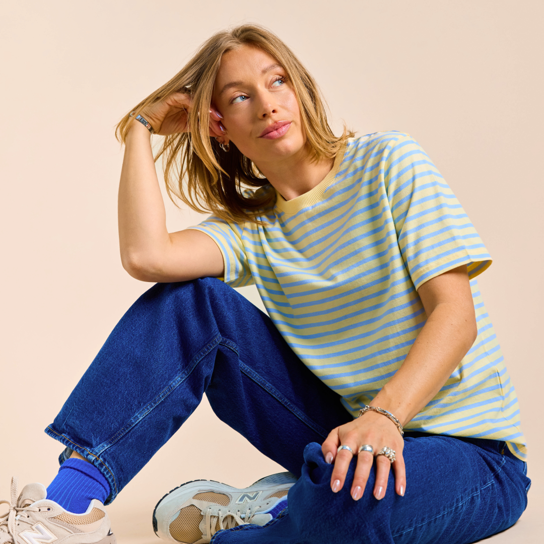 T-Shirt Gestreift aus Bio-Baumwolle in Gelb/Hellblau