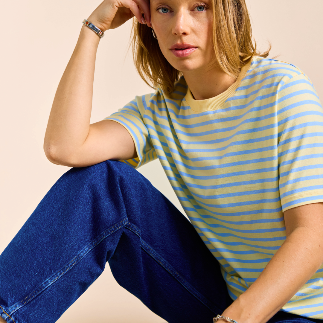 T-Shirt Gestreift aus Bio-Baumwolle in Gelb/Hellblau