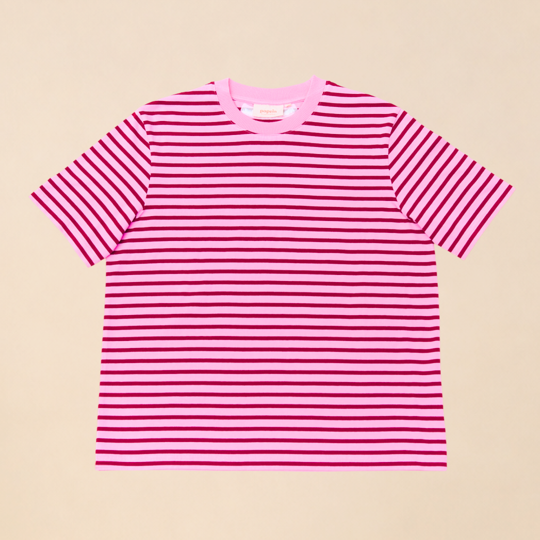 Organic Cotton T-Shirt (Striped) in Pink/Bordeaux