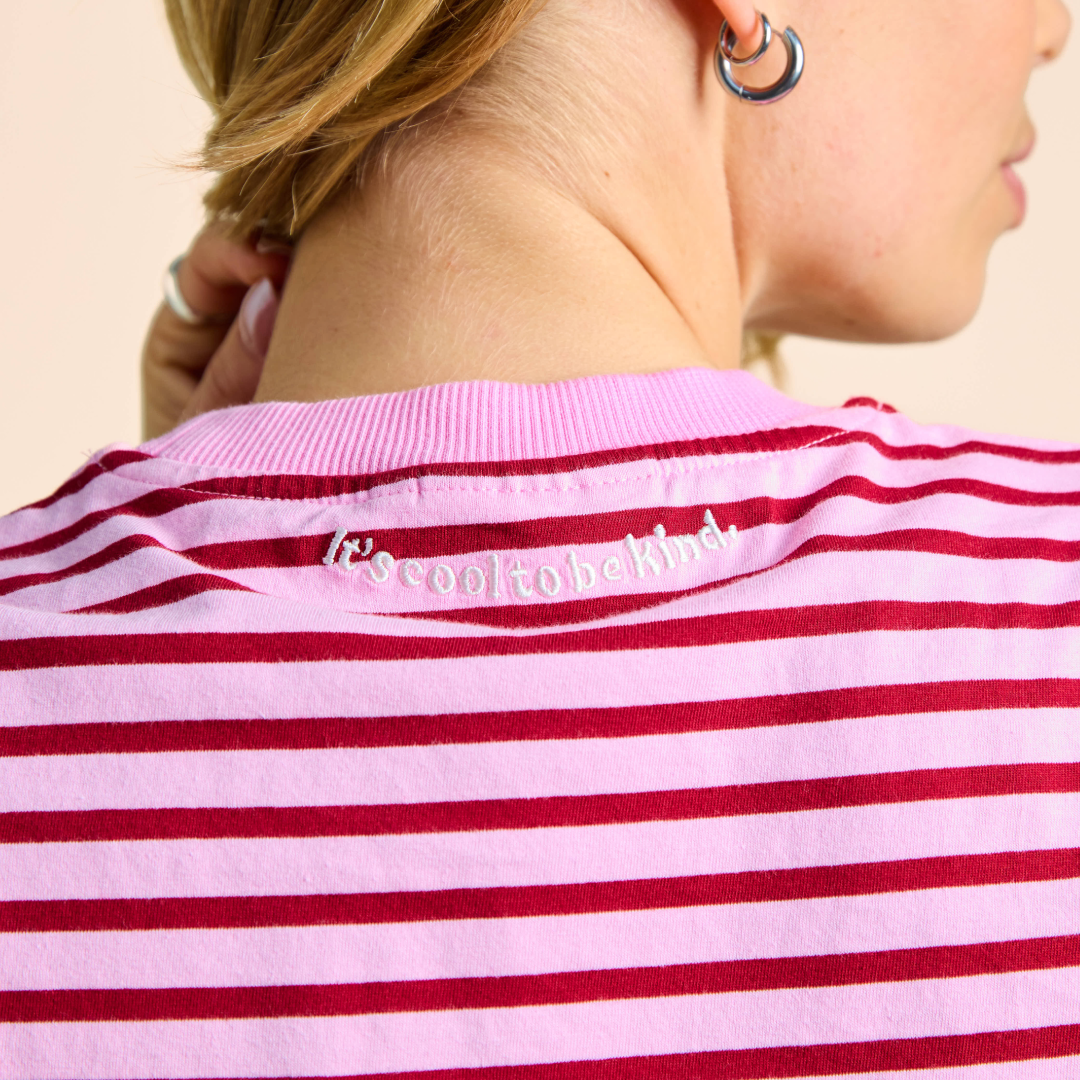 Organic Cotton T-Shirt (Striped) in Pink/Bordeaux