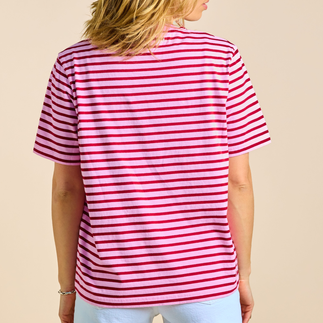 Organic Cotton T-Shirt (Striped) in Pink/Bordeaux