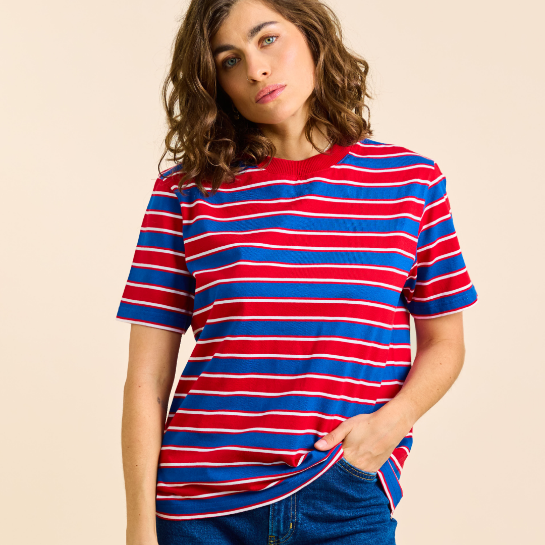T-Shirt Gestreift aus Bio-Baumwolle in Rot/Blau