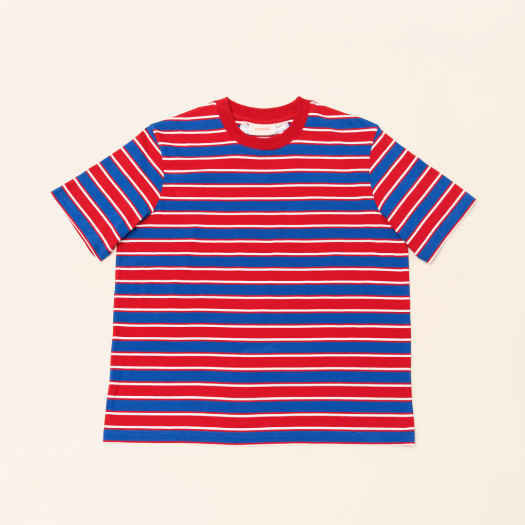 T-Shirt Gestreift aus Bio-Baumwolle in Rot/Blau