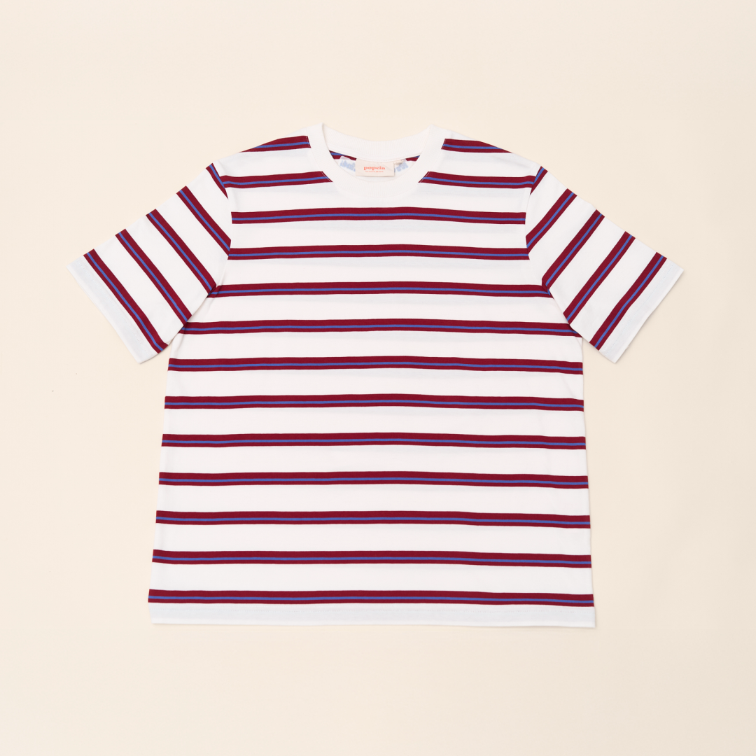 T-Shirt Gestreift aus Bio-Baumwolle in Königsblau/Rot