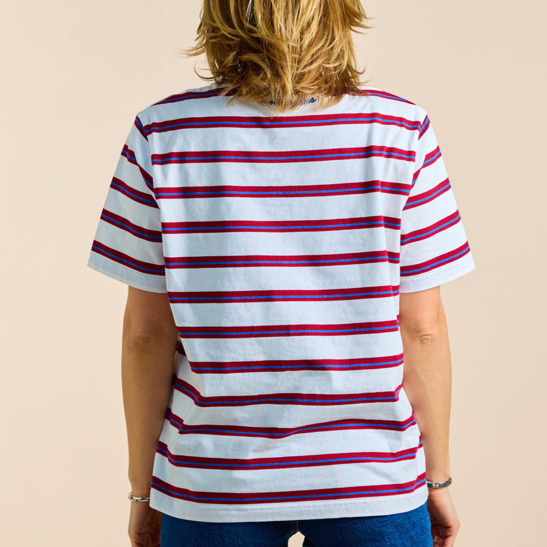 T-Shirt Gestreift aus Bio-Baumwolle in Königsblau/Rot