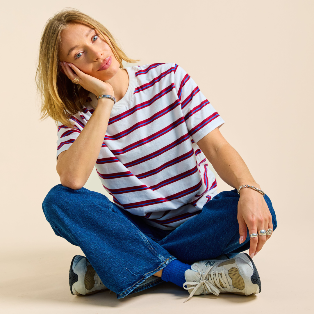 T-Shirt Gestreift aus Bio-Baumwolle in Königsblau/Rot