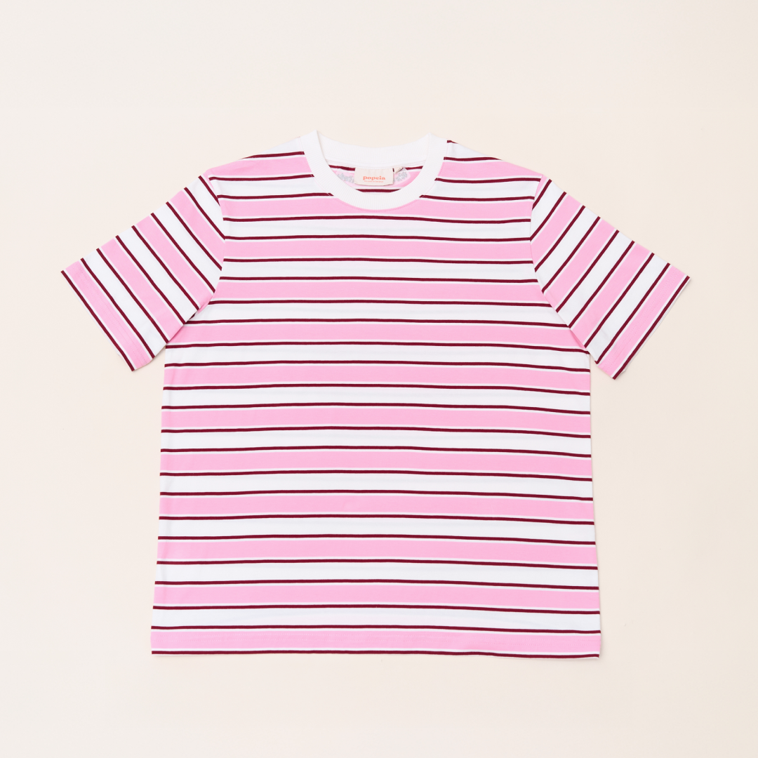 Organic Cotton T-Shirt (Striped) in White/Pink