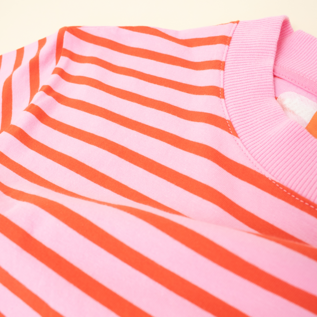 T-Shirt Set Gestreift in Pink/Rot