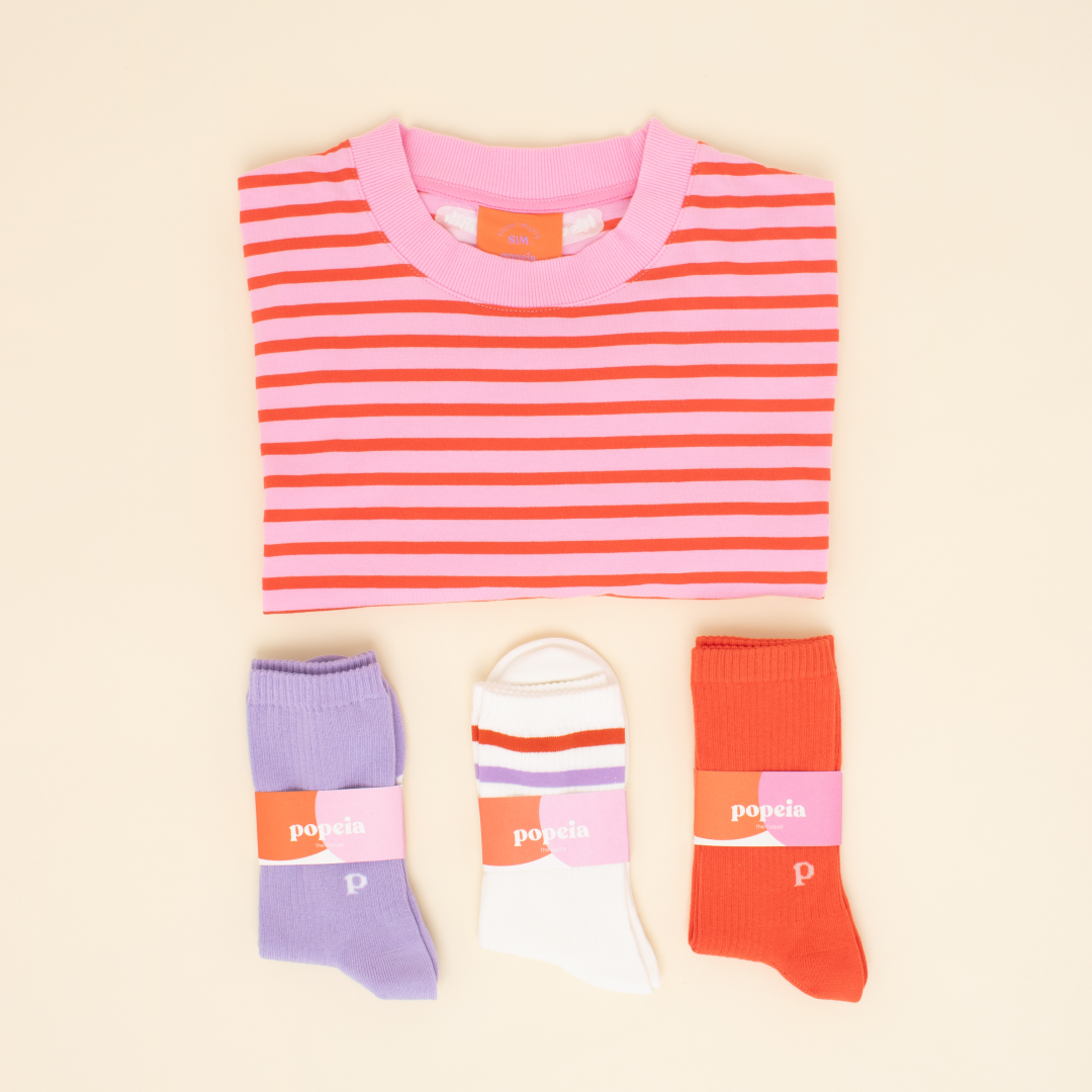 Striped T-Shirt Set in Pink/Red