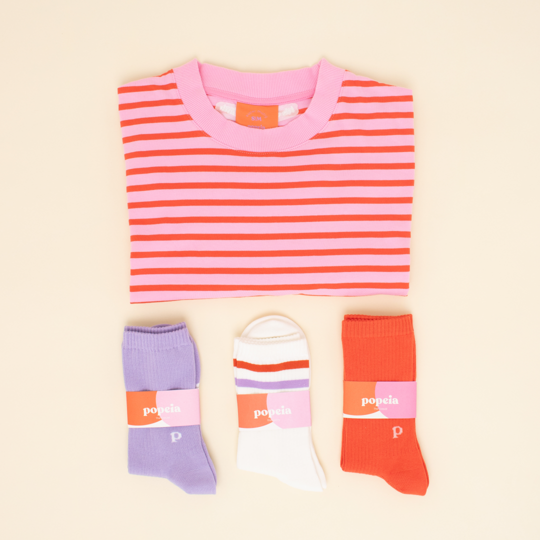 T-Shirt Set Gestreift in Pink/Rot