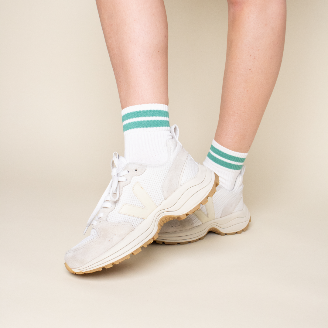 The Tennis - Ankle Socken aus Bio-Baumwolle mit Grünen Streifen