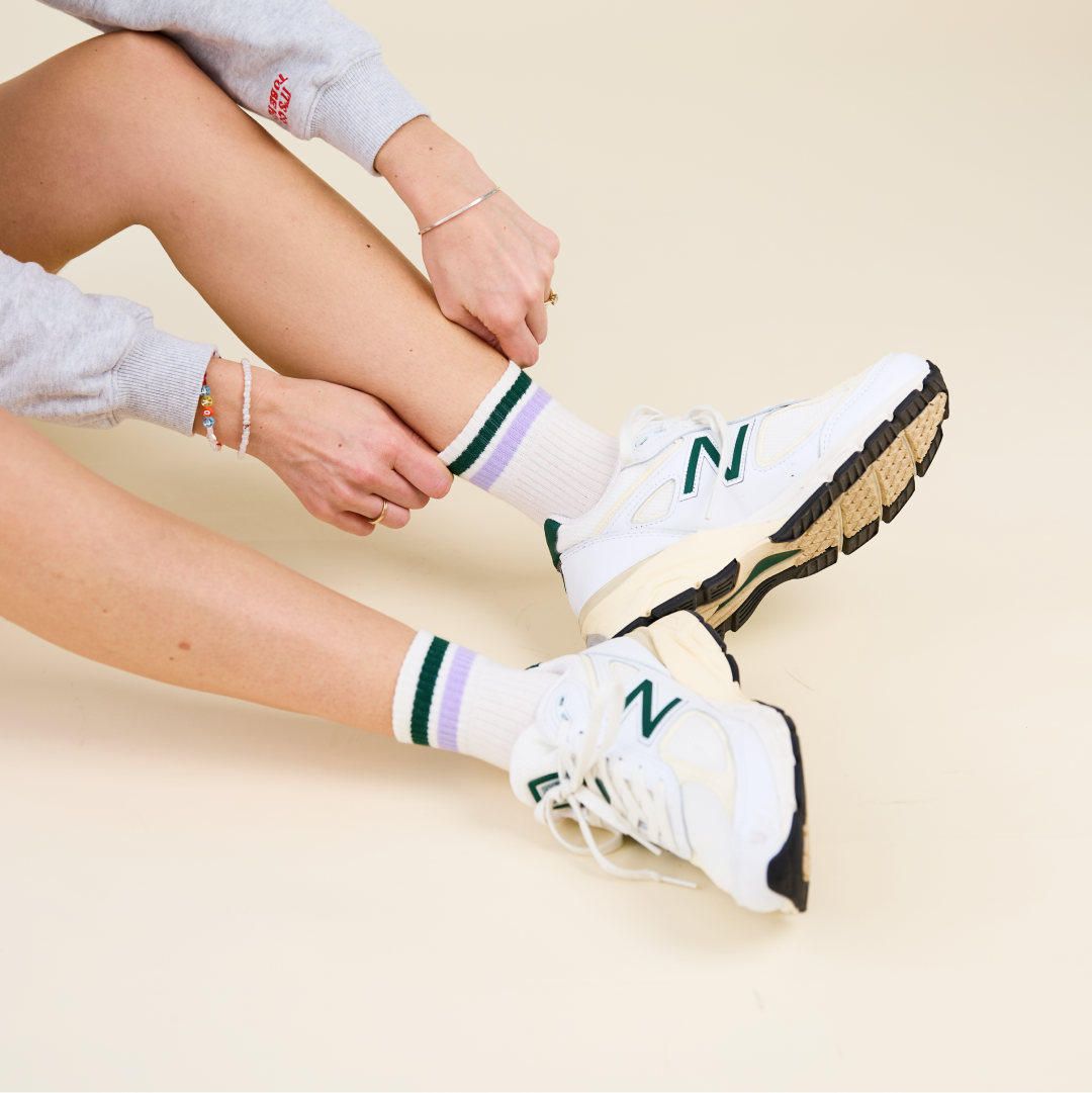The Tennis - Organic Cotton Ankle Socks in Green/Lilac