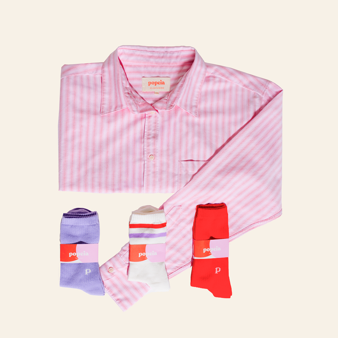 Hemdbluse Set Gestreift in Pink/Rot