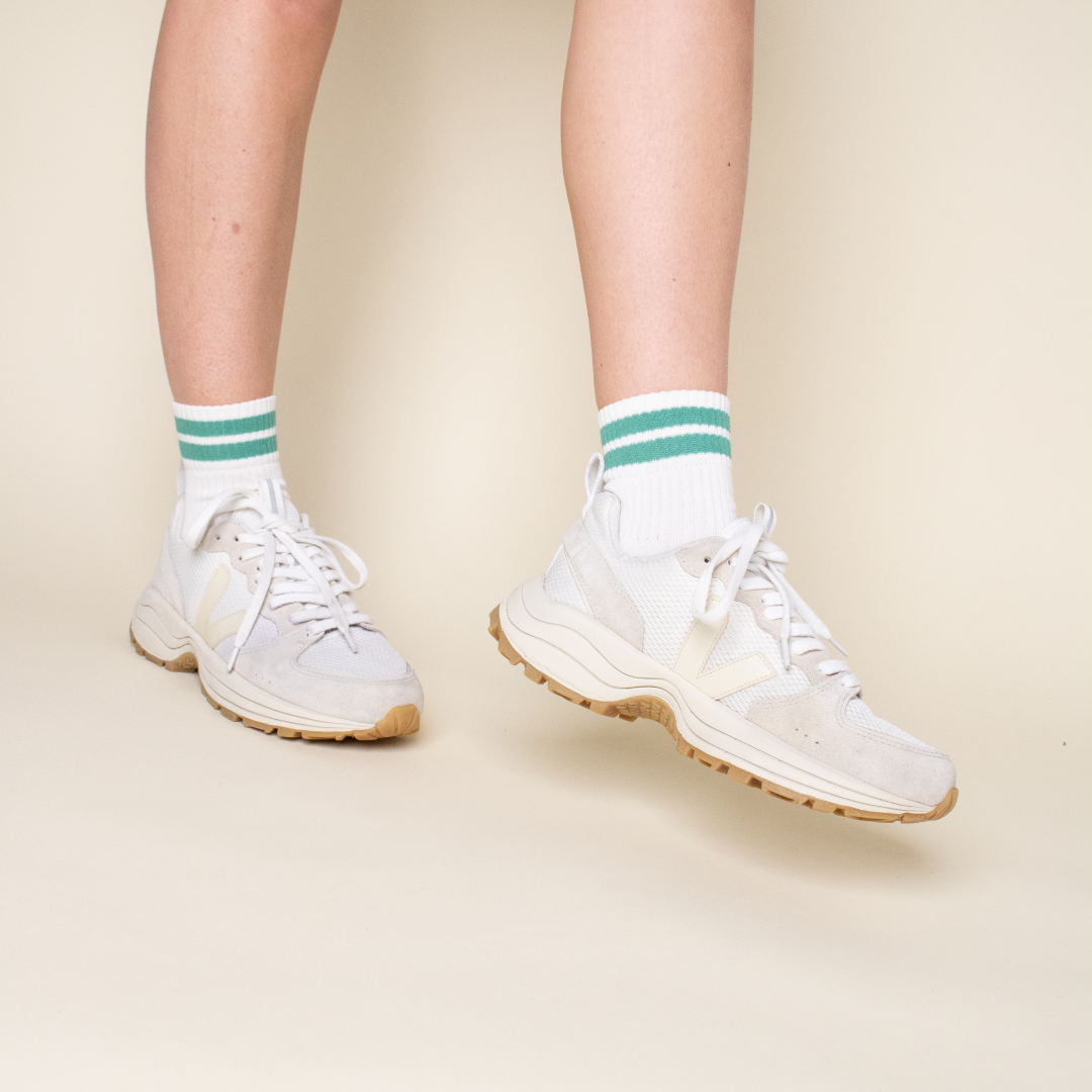 The Tennis - Organic Cotton Ankle Socks with Green Stripes