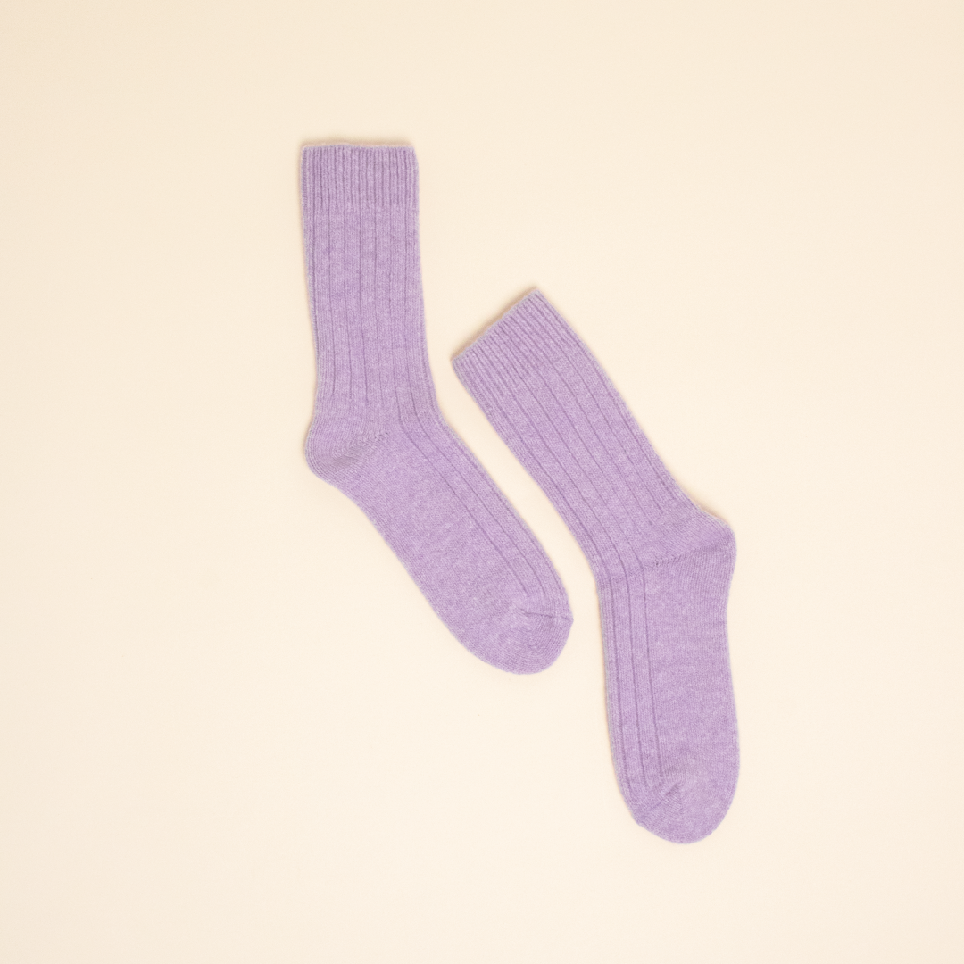 Knitted wool socks in purple